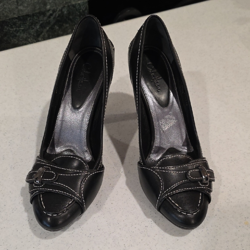Cole Haan Black Leather Heels with Buckle Detail